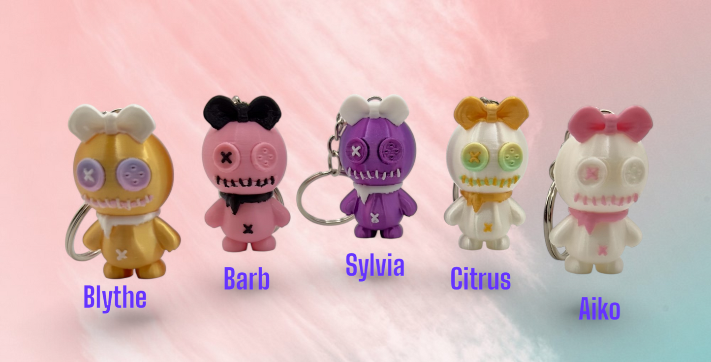 Button Doll Keychain , Backpack charms, Bag charms