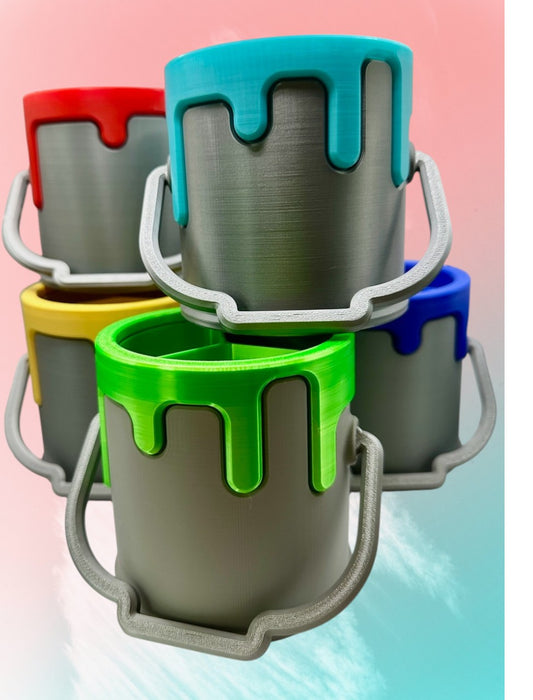 3D Printed Paint Bucket Pencil Holder – Fun Brush Organizer, Art Desk Decor, Creative Gift for Artists & Students