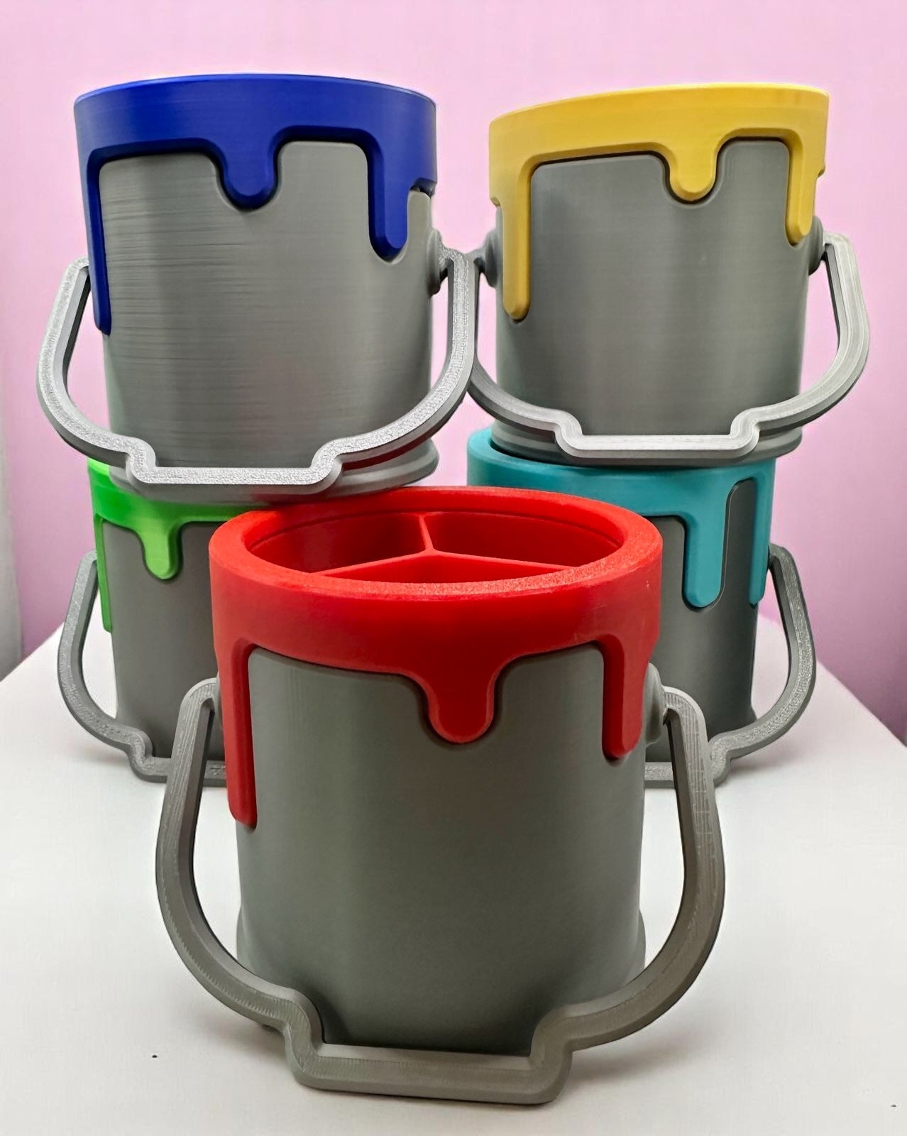 3D Printed Paint Bucket Pencil Holder – Fun Brush Organizer, Art Desk Decor, Creative Gift for Artists & Students